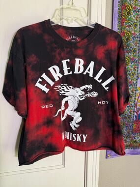 Fireball Whisky Graphic T-Shirt Women's XL Red Black Tie Dye Dragon Tee